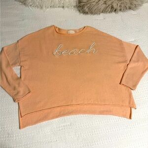 Mia & Tess Peach Sweater with 'Beach' Embroidery Size M